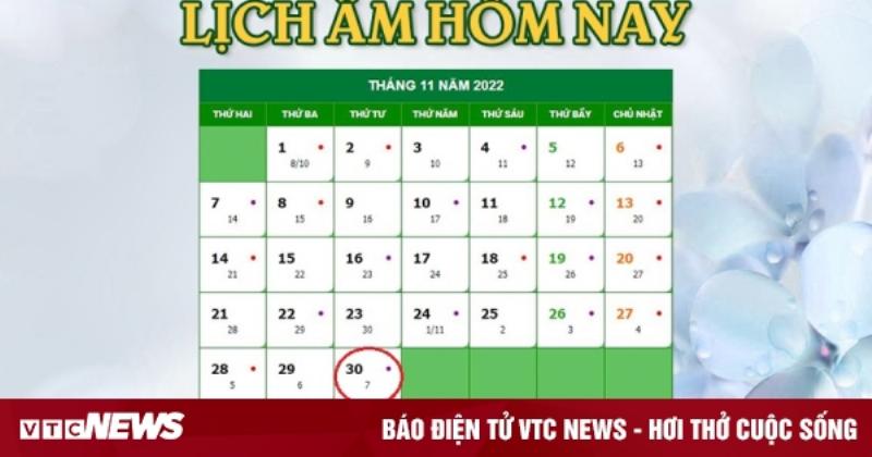 Lịch Âm Tháng 11 Năm 2022