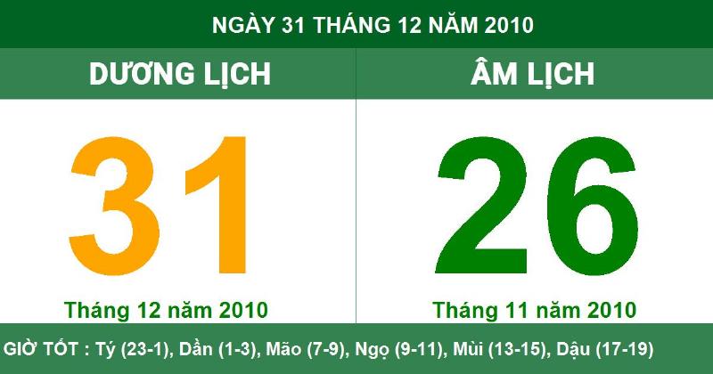 Lịch Âm Tháng 12 Năm 2010: Xem Ngày Tốt