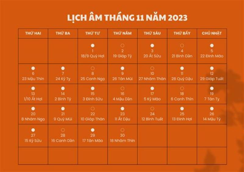 Ngày Tốt Tháng 11 Năm 2023 Lịch Âm