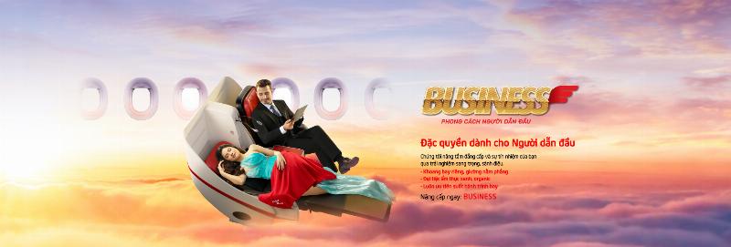 Tổng quan khoang ghế SkyBoss Business của Vietjet Air, thể hiện sự riêng tư và tiện nghi