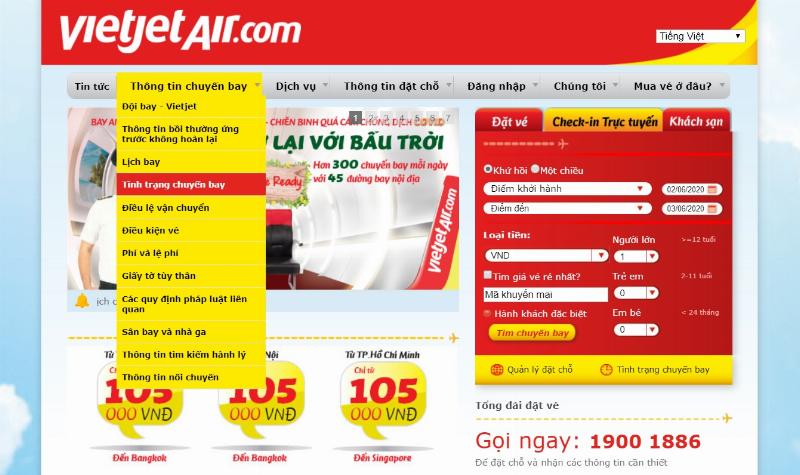Tra cứu chuyến bay Vietjet trên điện thoại